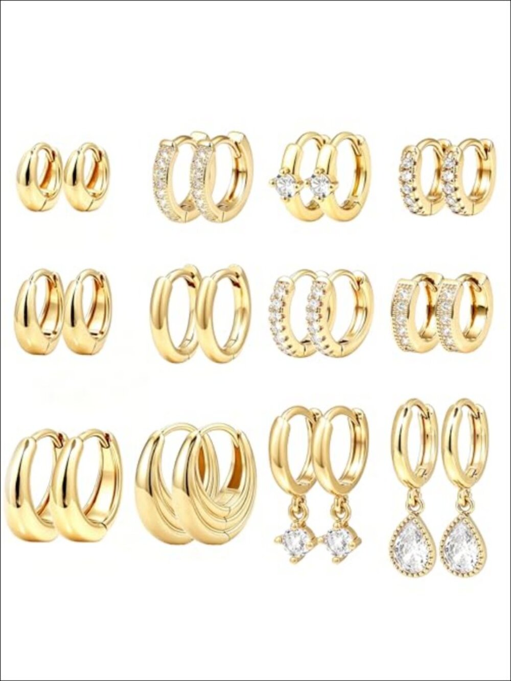 12 Pairs 14K Gold Plated Chunky Hoop Earrings Hypoallergenic Lightweight Hoop